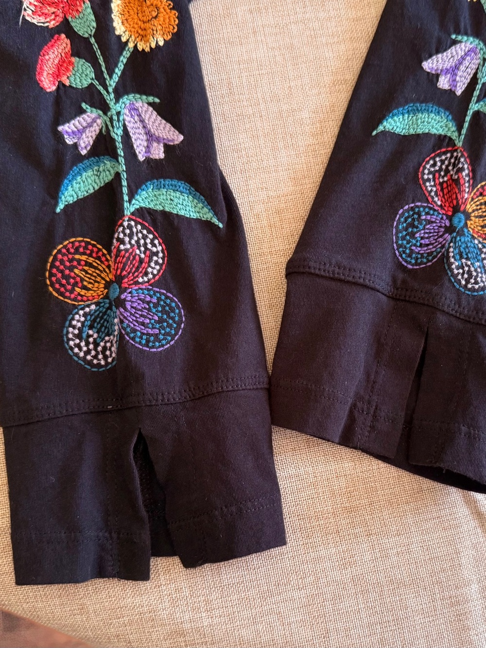 Johnny Was Heavily Embroidered V-Neck Long-Sleeve Top with Multicolor Designs - Picture 7 of 12